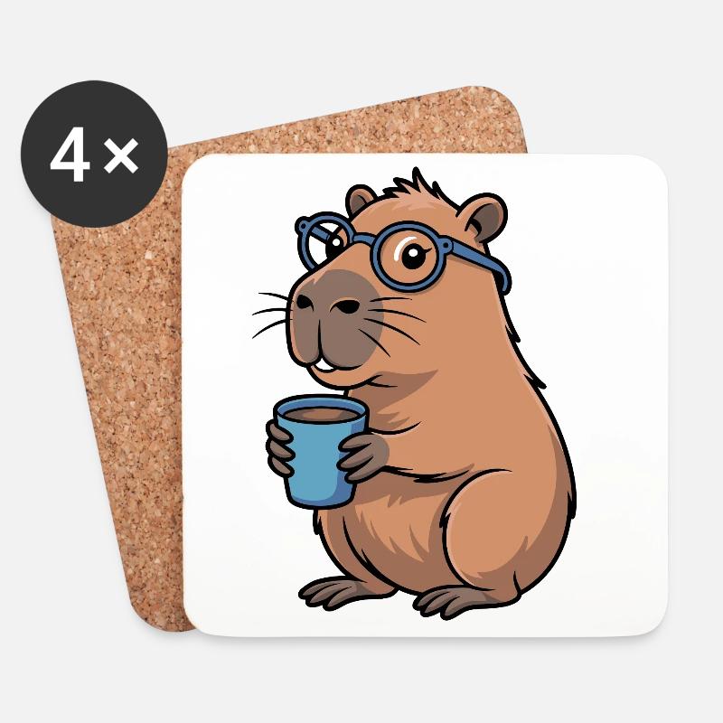 Kaffeetrinkender Capybara mit Brille - Untersetzer (4er-Set) - Weiß