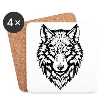 Wolf Black and White T-shirt Gift - Coasters (set of 4) - white - Front