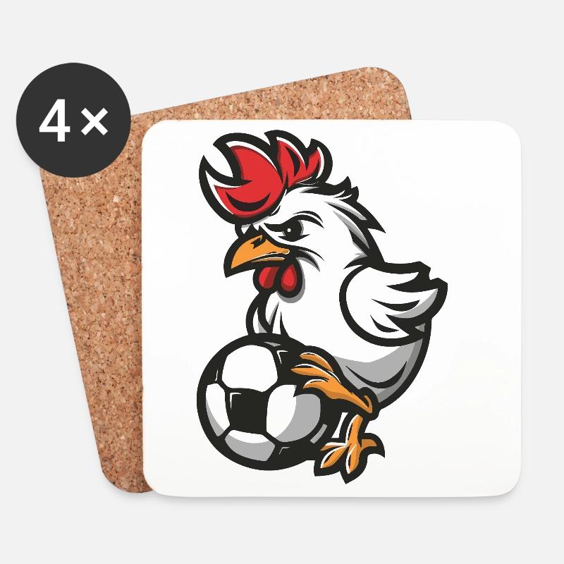 Hahn Fußball Comic - Untersetzer (4er-Set) - Weiß