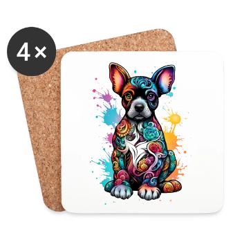 Colorful dog with paint splash - Coasters (set of 4) - white - Front