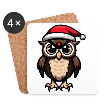 Hibou Noël - Dessous de verre (lot de 4) - blanc - Devant