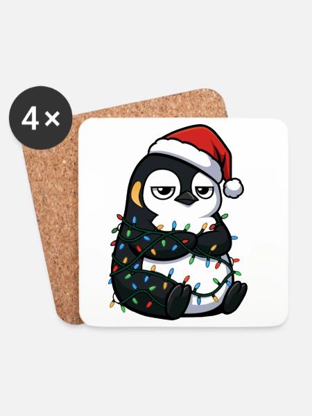 Mürrischer Pinguin Weihnachten Clumsy Santa Verhed - Dessous de verre (lot de 4) - blanc