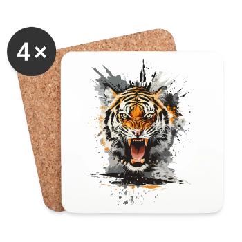 Tête de tigre Prédateur Nature Nature sauvage Splash - Dessous de verre (lot de 4) - blanc - Devant