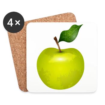 Bright Green Apple with Leaf – Food Art - Coasters (set of 4) - white - Front