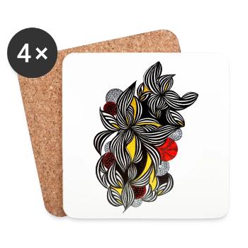 Schwarz Weiß Linienblumen Gelb Akzente - Untersetzer (4er-Set) - Weiß - Vorne