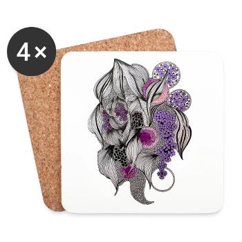 Blumen Zentangle in Lila - Untersetzer (4er-Set) - Weiß - Vorne