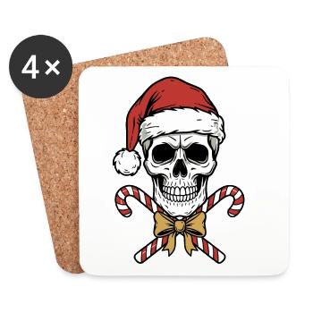Christmas Skull with Candy Canes - Coasters (set of 4) - white - Front