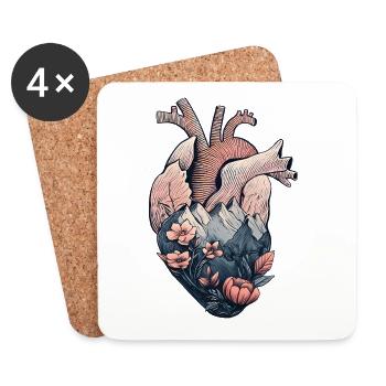 Anatomical heart with mountains and flowers - Coasters (set of 4) - white - Front