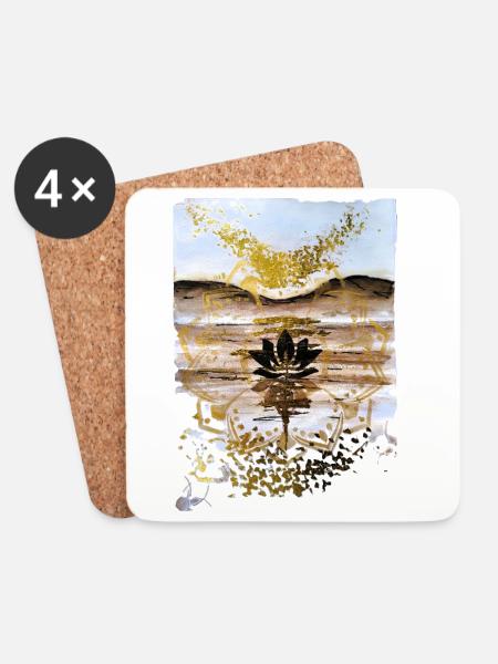 Goldene Lotusblume in der Wüstendämmerung - Untersetzer (4er-Set) - Weiß