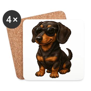 Teckel cool avec des lunettes de soleil pour les amoureux des chiens - Dessous de verre (lot de 4) - blanc - Devant