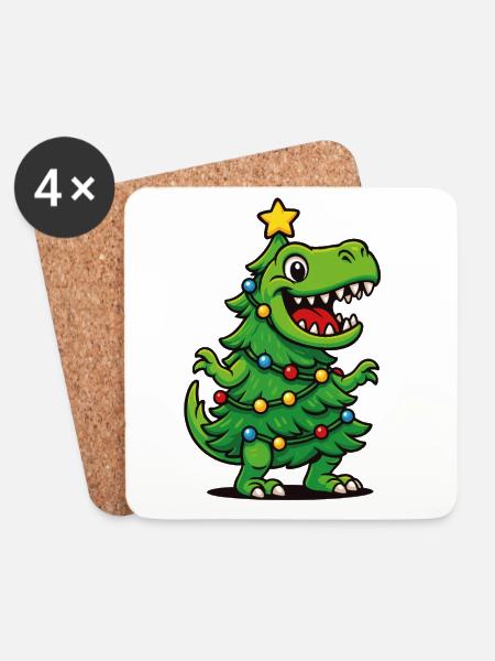 Tree-Rex – Retro Weihnachten Wortspiel T-Rex Dino - Untersetzer (4er-Set) - Weiß
