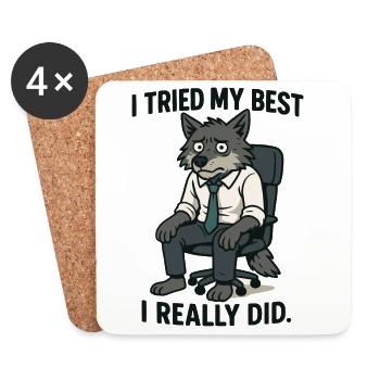 Loup de bureau avec cravate - Dessous de verre (lot de 4) - blanc - Devant