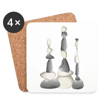 Trois tours de pierre équilibrées de style zen - Dessous de verre (lot de 4) - blanc - Devant