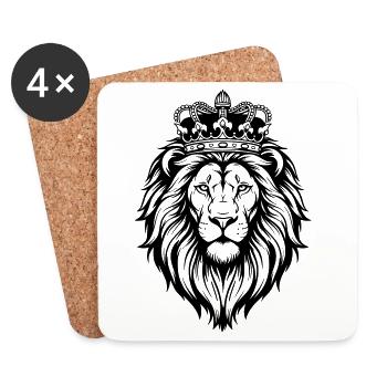 Lion majestueux avec une couronne - Dessous de verre (lot de 4) - blanc - Devant