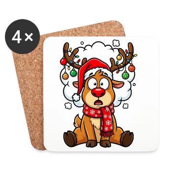 Humour de dessins animés de Noël sur les rennes - Dessous de verre (lot de 4) - blanc - Devant