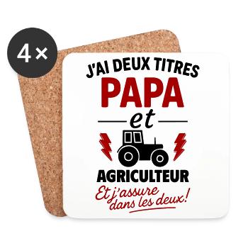 Papa_et_Agriculteur_Jassure_dans_les_deux - Dessous de verre (lot de 4) - blanc - Devant