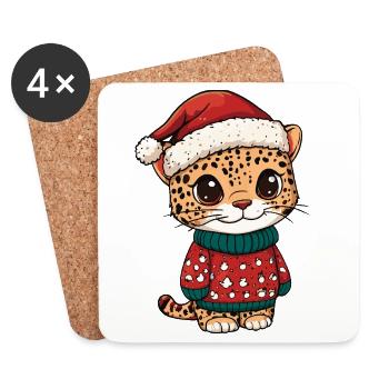 Leopard Weihnachten Xmas - Untersetzer (4er-Set) - Weiß - Vorne
