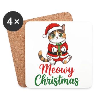 Chat Noël Miaousse - Dessous de verre (lot de 4) - blanc - Devant