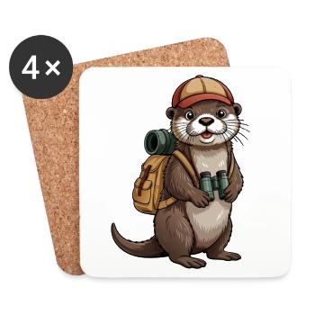 Loutre en look de trekking - Dessous de verre (lot de 4) - blanc - Devant