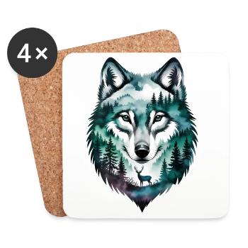 Silhouette du Loup - Logo du Loup Motivationnel - Dessous de verre (lot de 4) - blanc - Devant