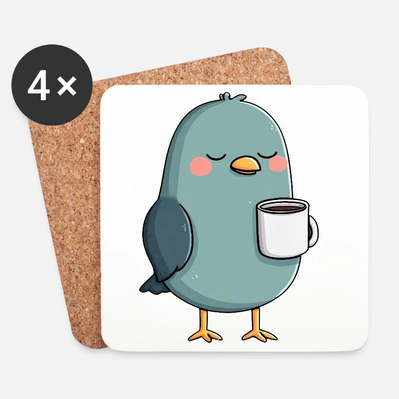 Teal Cup Bird ruhiger Morgen - Untersetzer (4er-Set) - Weiß
