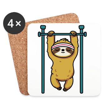 Fitness Sloth Pull-Up Gym Humor - Coasters (set of 4) - white - Front