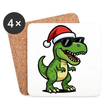 Père Noël T-Rex avec des lunettes de soleil - Dessous de verre (lot de 4) - blanc - Devant