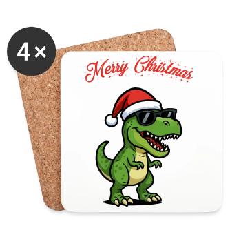 Christmas Dino with Sunglasses - Coasters (set of 4) - white - Front