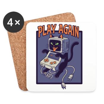 Rejouer : Retro Cat avec console de jeu - Dessous de verre (lot de 4) - blanc - Devant