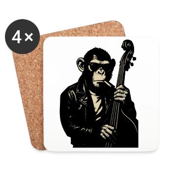 Monkey Rocker Leather Bass - Coasters (set of 4) - white - Front