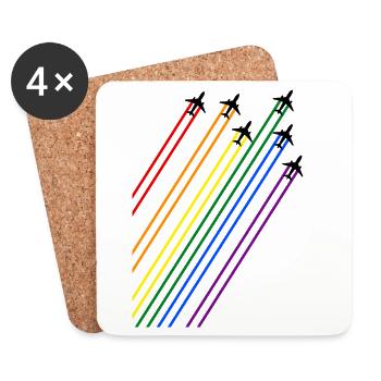 Schwarze Flugzeuge mit Regenbogenspuren - Untersetzer (4er-Set) - Weiß - Vorne