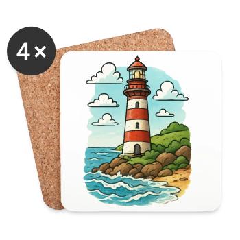 Phare sur le sentier côtier - Dessous de verre (lot de 4) - blanc - Devant