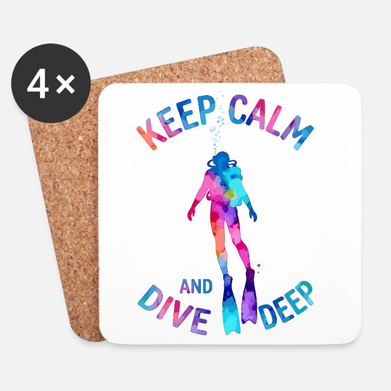 Keep Calm Dive Deep Bunter Taucher - Untersetzer (4er-Set) - Weiß