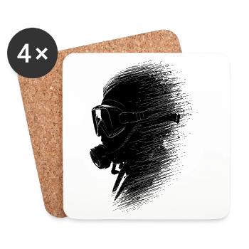 Tête de plongeur minimaliste en noir et blanc - Dessous de verre (lot de 4) - blanc - Devant