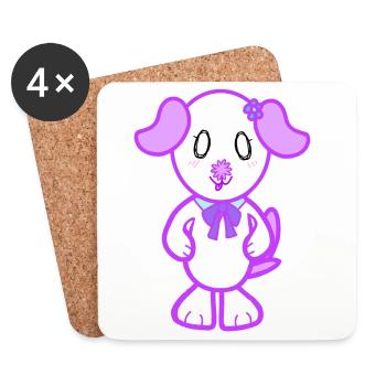 KawaiiDOGGOS – Flora-Druck - Untersetzer (4er-Set) - Weiß - Vorne
