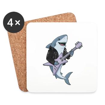 Shark Rocker avec guitare électrique - Dessous de verre (lot de 4) - blanc - Devant