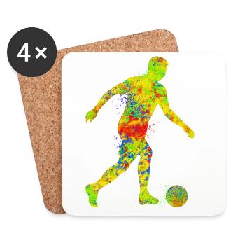 Buntes Fußball T-Shirt für Sportfans - Untersetzer (4er-Set) - Weiß - Vorne