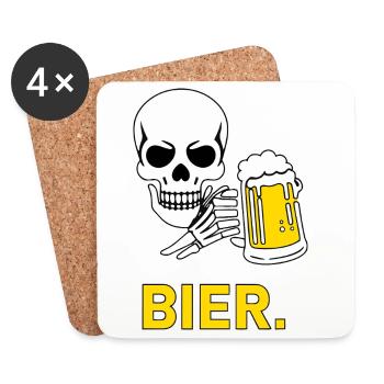 BIÈRE. – Motif de crâne et chope de bière après le travail - Dessous de verre (lot de 4) - blanc - Devant