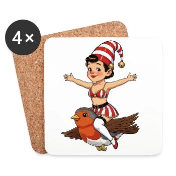 Gnome girl on back robin - Coasters (set of 4) - white - Front