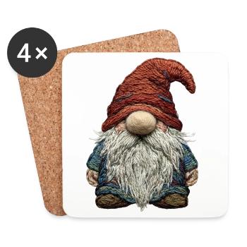 Gnome en aspect brodé (imprimé) - Dessous de verre (lot de 4) - blanc - Devant