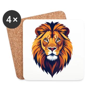 Mighty Lion Head Illustration Lion Head Motif - Coasters (set of 4) - white - Front