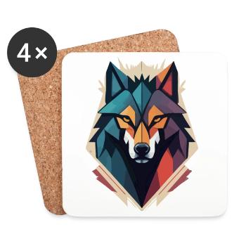Tête de loup géométrique - Dessous de verre (lot de 4) - blanc - Devant