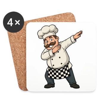 Dabbing Cook – Funny Cartoon Motif - Coasters (set of 4) - white - Front