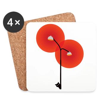Street light with cat - Coasters (set of 4) - white - Front