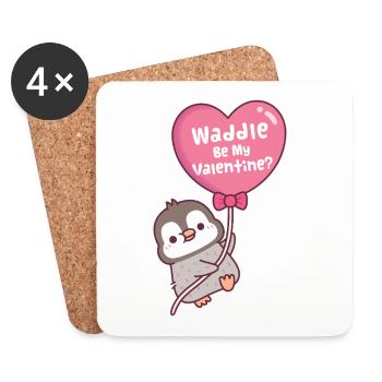 Ballon en forme de cœur de pingouin mignon, dandine sois ma Saint-Valentin - Dessous de verre (lot de 4) - blanc - Devant