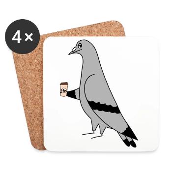 Pigeon with Coffee Cup Urban Minimal Illustration - Coasters (set of 4) - white - Front