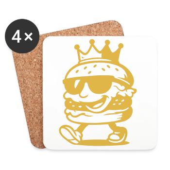 Burger fast-food avec couronne et lunettes de soleil - Dessous de verre (lot de 4) - blanc - Devant