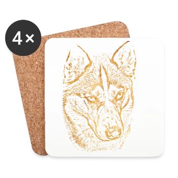 Goldener Wolfkopf Husky Silhouette - Untersetzer (4er-Set) - Weiß - Vorne