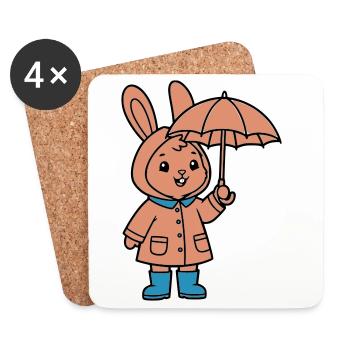 Niedlicher Hase Regenmantel Schirm - Untersetzer (4er-Set) - Weiß - Vorne