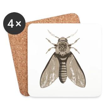Skull Moth in Steampunk Style - Coasters (set of 4) - white - Front